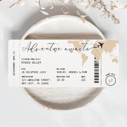 Small Boarding Pass Adventure Awaits Beige Baby Shower Invitation Front View