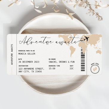 boarding pass adventure awaits beige baby shower invitation