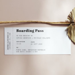 Small Boarding Pass. Destination Ticket Travel Wedding Invitation Front View