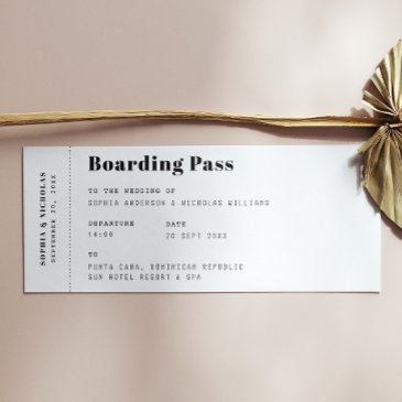 boarding pass. destination ticket travel wedding invitation