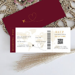 Small Boarding Pass Destination Wedding Qr Code Rsvp Invitation Front View