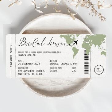 boarding pass travel bridal shower sage green invitation