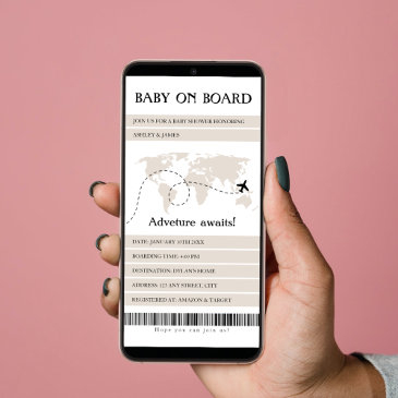 boarding pass world map travel baby shower holiday invitations