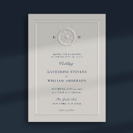 Small Boat Helm Faux Embossed Modern Classic Wedding Invitation Front View