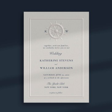 boat helm faux embossed modern classic wedding invitation