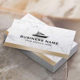 Small Boat Rental & Sales Modern Gold Border Marble Business Invitations Front View