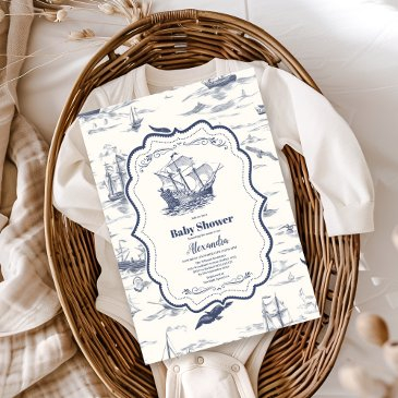 boat toile nautical baby shower invitation