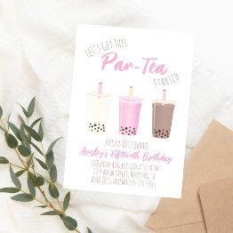 Small Boba Tea Birthday Party Invitation Milk Tea Invite Front View