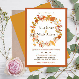 Small Bohemian Dried Rustic Floral Autumn Fall Wedding Invitation Front View