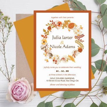 bohemian dried rustic floral autumn fall wedding invitation