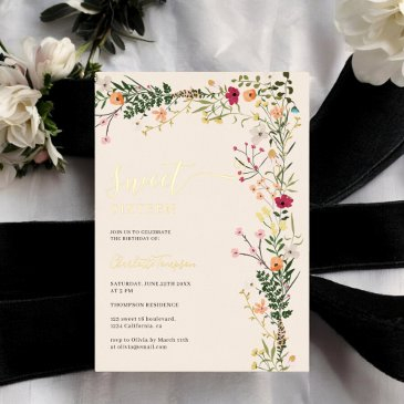 bohemian meadow wild flowers spring sweet 16 foil invitation