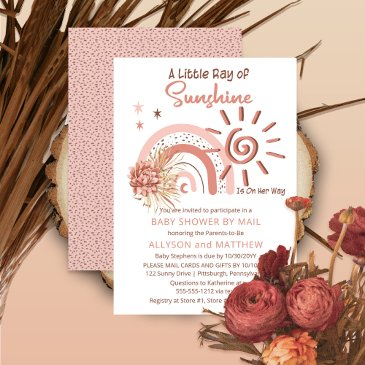 boho a ray of sunshine girl baby shower by mail invitation