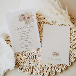 Small Boho Arch Floral Pampas Grass Floral Wedding Invitation Front View