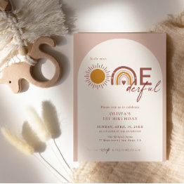 Small Boho Arch Rainbow 1st Birthday Miss Onederful Invitation Front View