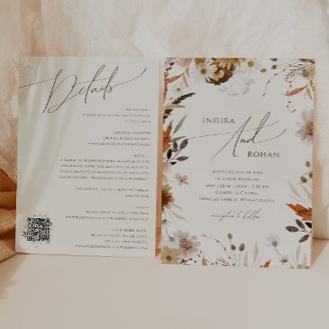 boho autumn | beige qr code all in one wedding invitation