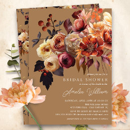 Small Boho Autumn Floral Bridal Shower Invitation Front View