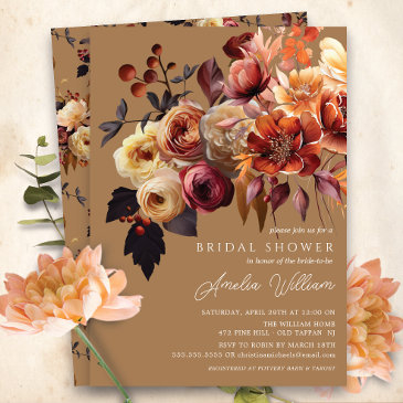 boho autumn floral bridal shower invitation