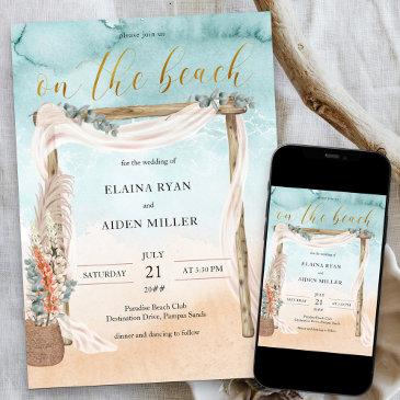 boho beach arbor watercolor shore wedding invitation