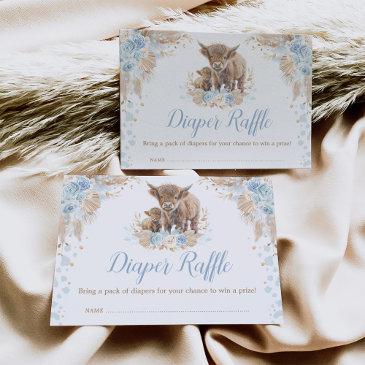 boho blue floral highland cow diaper raffle enclosure invitations