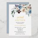boho blue flowers dried leaves sweet 16 foil invit foil invitation