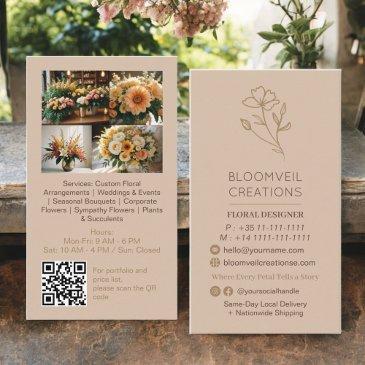 boho brown gold minimalist florist photos qr code business invitations