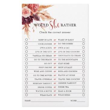 boho burgundy terracotta floral bridal shower game