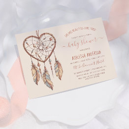 Small Boho Chic Dream Catcher Rustic Tribal Baby Shower Invitation Front View