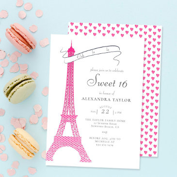boho chic eiffel paris simple calligraphy sweet 16 invitation