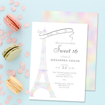 boho chic iridescent eiffel tower paris sweet 16 invitation