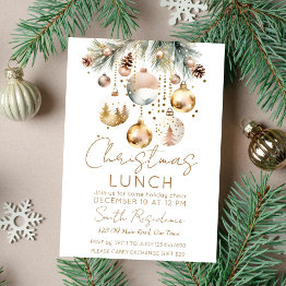 Small Boho Christmas Lunch Party Snowy Watercolor Invitation Front View