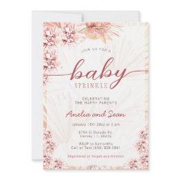 Small Boho Coed Baby Sprinkle Beige Tan Gender Neutral Invitation Front View