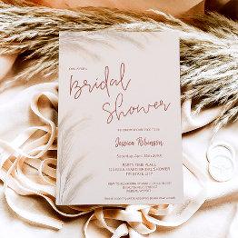 Small Boho Desert Terracotta Pampas Photo Bridal Shower Invitation Front View