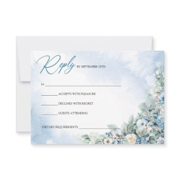 boho dusty blue hydrangea and white roses rsvp invitations