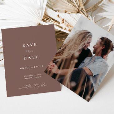 boho elegant earthy dusty purple script photo save the date