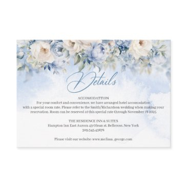 boho elegant winter dusty blue and ivory flowers enclosure invitations