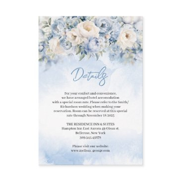 boho elegant winter dusty blue and ivory flowers enclosure invitations