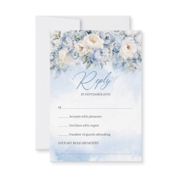 boho elegant winter dusty blue and ivory flowers rsvp invitations