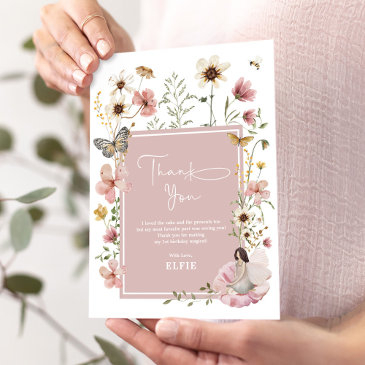 boho fairy wildflower garden girl birthday thank you invitations