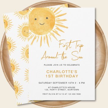 boho first trip around the sun girl's 1st birthday invitation