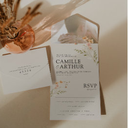 Small Boho Floral All In One Rsvp Wedding Invitation Front View