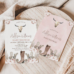 Small Boho Floral Cowgirl Boot Baby Shower Invitation Front View