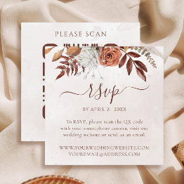 Small Boho Floral Fall Wedding Website Qr Code Rsvp Enclosure Invitations Front View