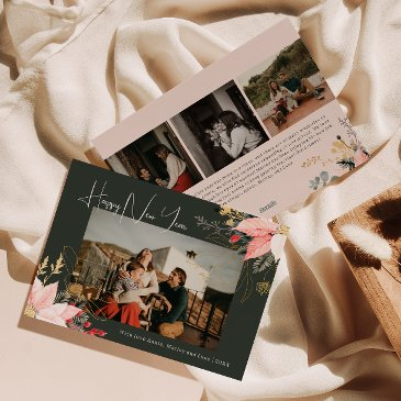 boho floral four photo happy new year holiday invitations
