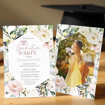 boho floral frame photo medical graduation party invitation