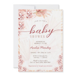 Small Boho Florals Neutral Baby Shower Bohemian Orchid Invitation Front View