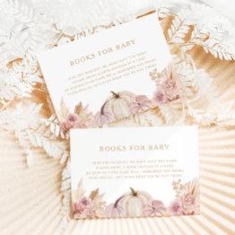 Small Boho Girls Pampas Grass Pumpkin Baby Shower Enclosure Invitations Front View