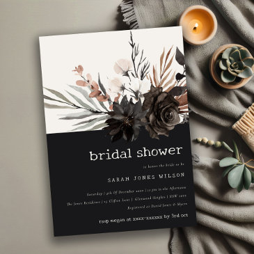 boho gothic rust black botanical bridal shower invitation