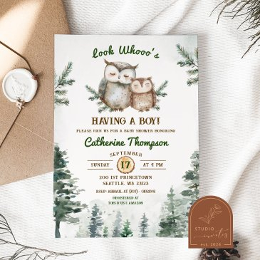 boho greenery owl baby shower invitation