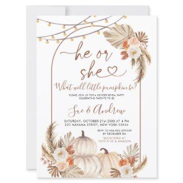 boho he or she pumpkin fall gender reveal invitation