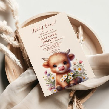 boho holy cow highland cow baby shower invitation